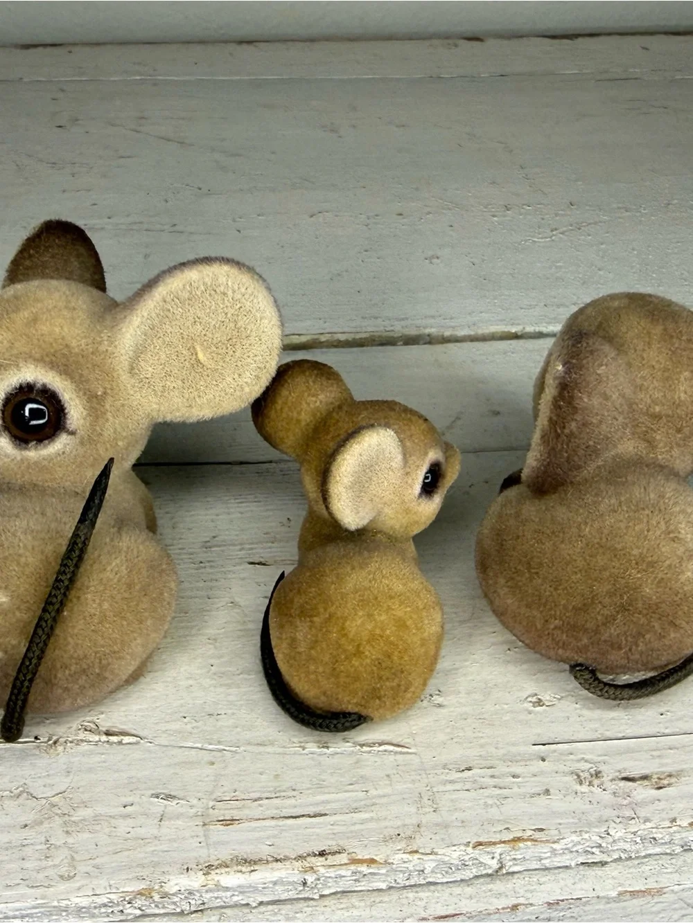 Vintage Rare Patmar Japan Flocked Mice Family, big ears figures, EUC